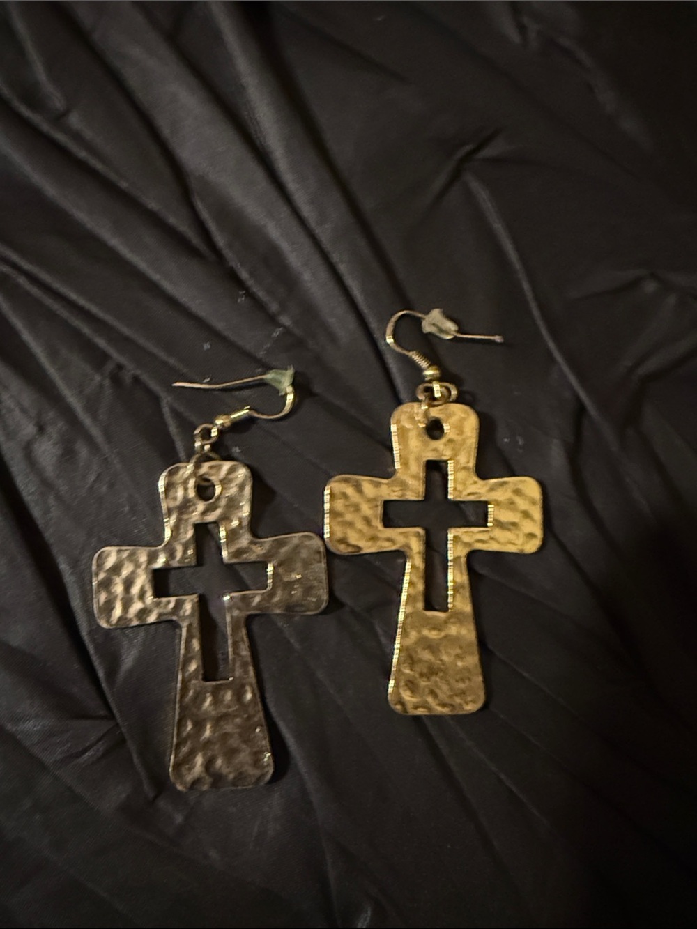 Hammered Gold Cross Drop Earrings - Women Jewelry